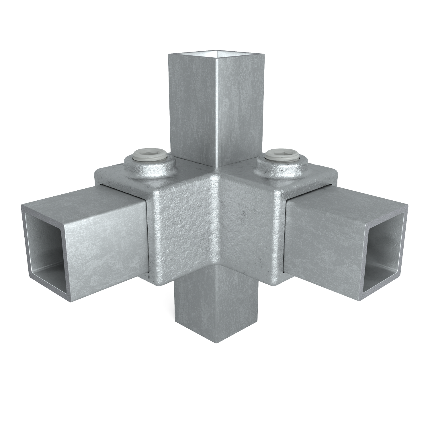 Rohrverbinder Eckstück 90º 25 mm quadratisch - Vorderansicht mit Rohren (Rohr-verbinder.de)