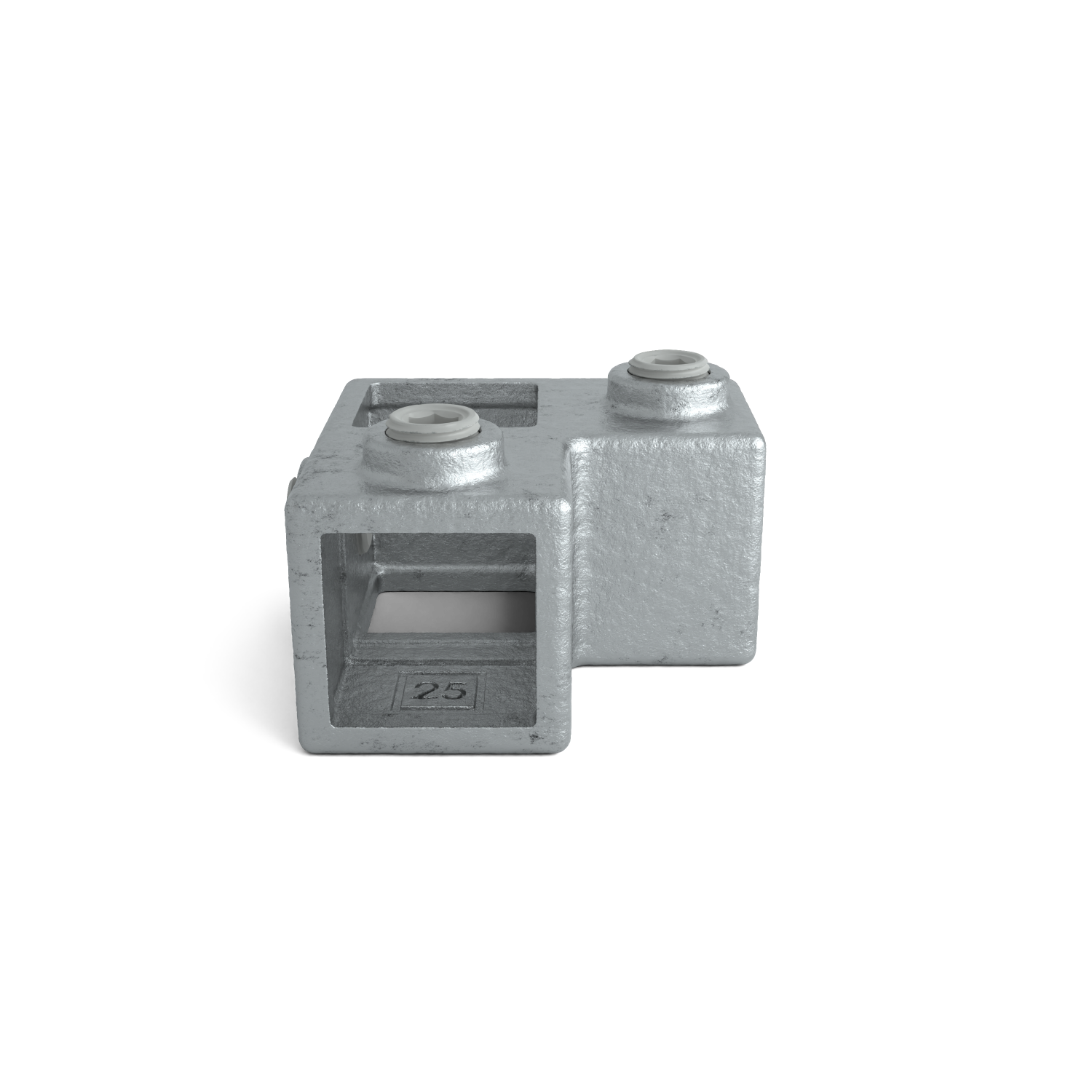 Rohrverbinder Eckstück 90º 25 mm quadratisch - Seitenansicht Rohrverbinder (Rohr-verbinder.de)