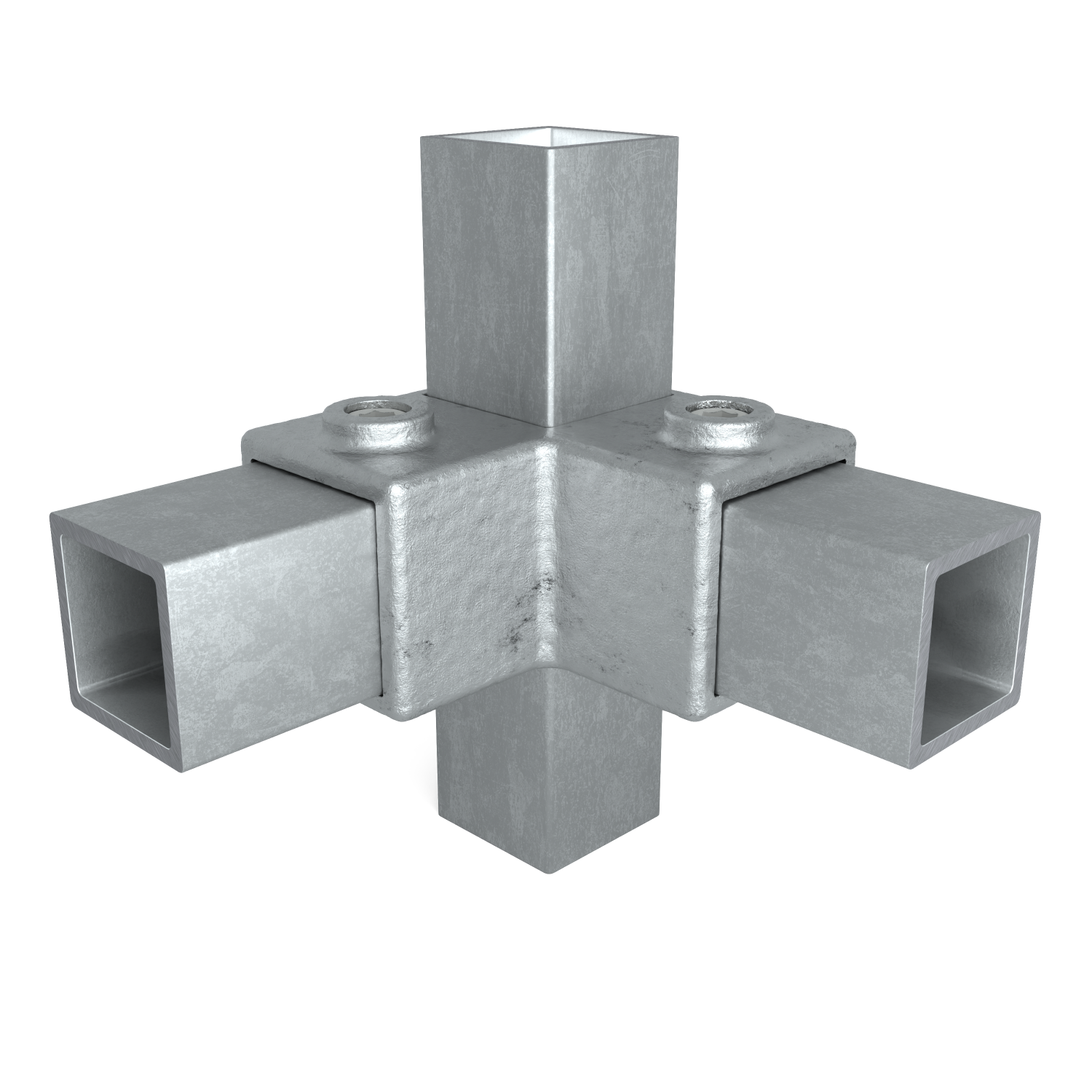 Rohrverbinder Eckstück 90º 40 mm quadratisch - Vorderansicht mit Rohren (Rohr-verbinder.de)