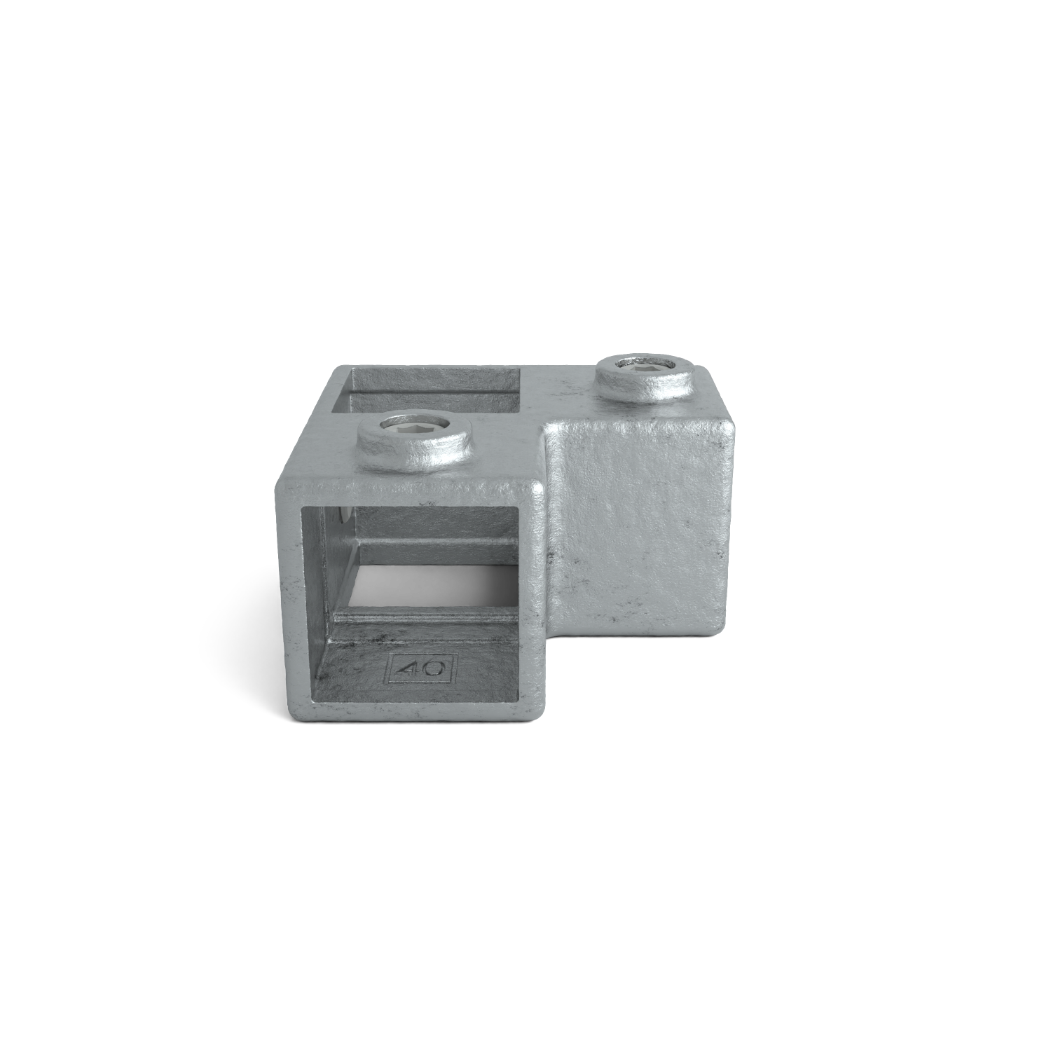 Rohrverbinder Eckstück 90º 40 mm quadratisch - Schrägansicht Rohrverbinder (Rohr-verbinder.de)