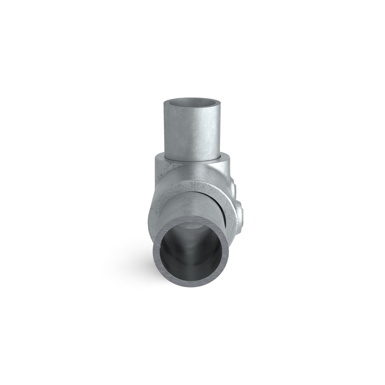 Rohrverbinder Kreuzstück in 1 Ebene 0 – 11º 42,4 mm - Seitenansicht mit Rohren (Rohr-verbinder.de)