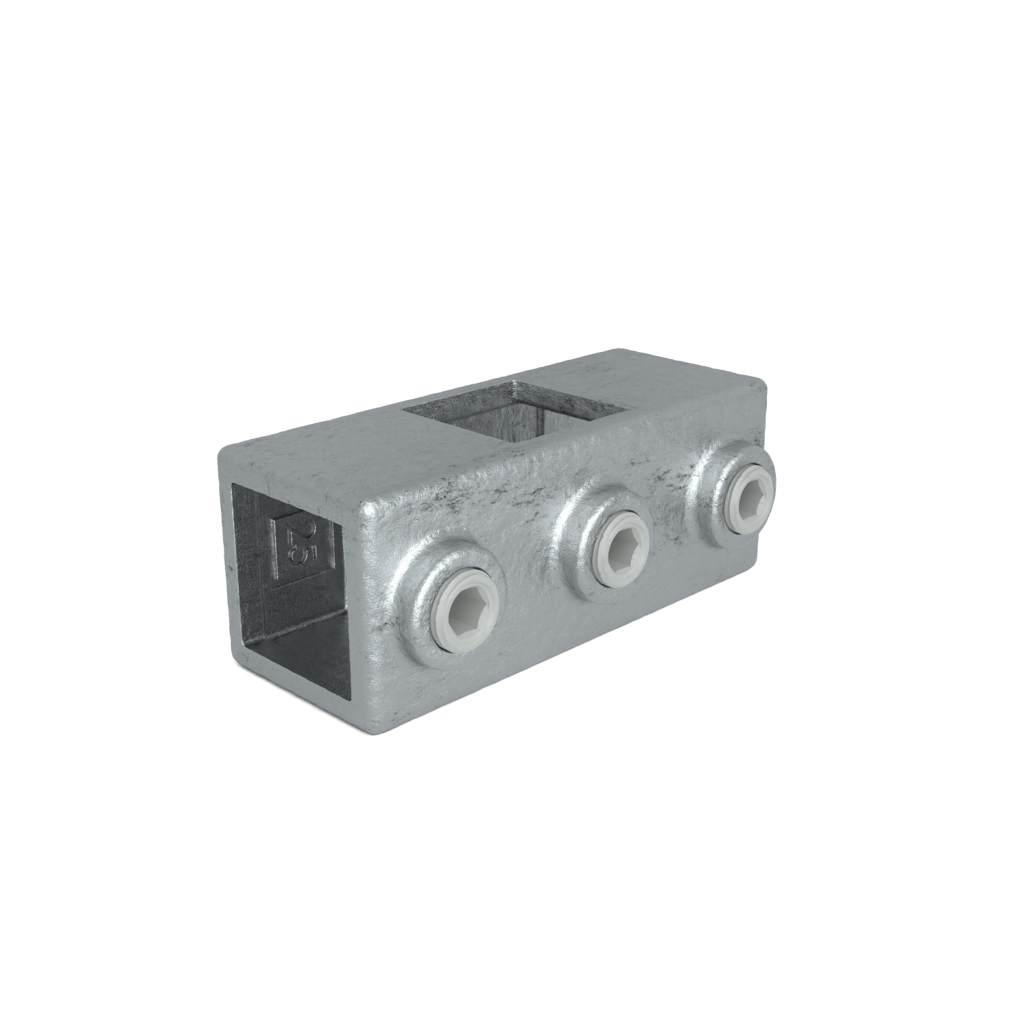 Rohrverbinder Kreuzstück in 1 Ebene 25 mm quadratisch - Schrägansicht Rohrverbinder (Rohr-verbinder.de)