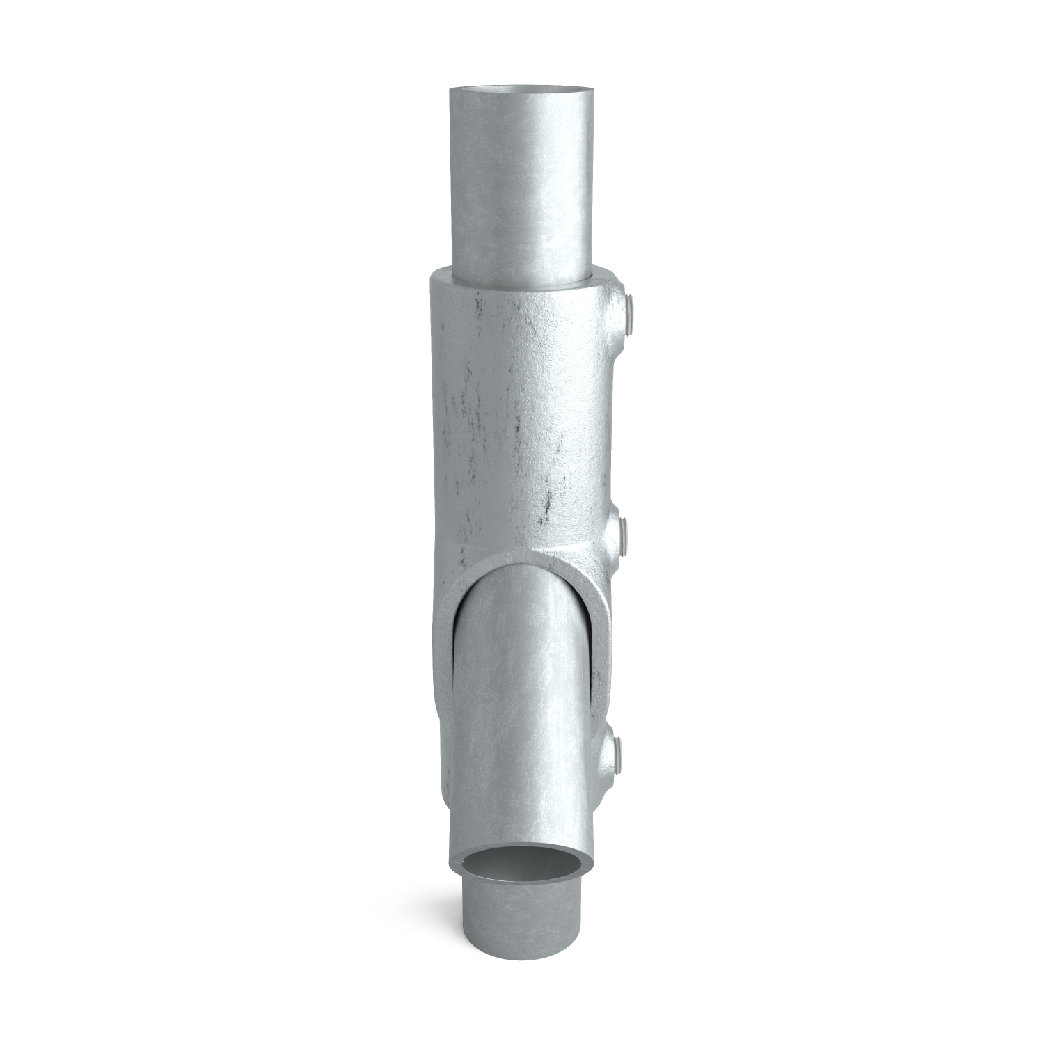 Rohrverbinder Kreuzstück 30-45º 33,7 mm - Seitenansicht mit Rohren (Rohr-verbinder.de)