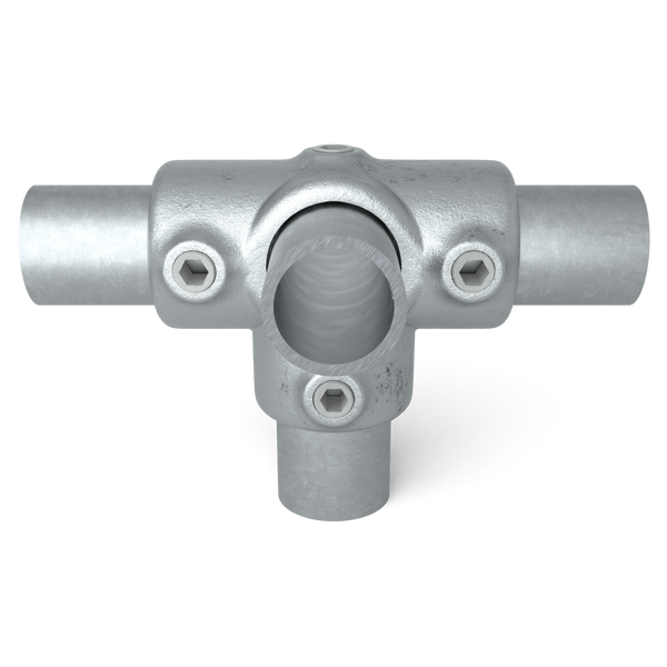 Rohrverbinder T-Stück für Stützrohr 21,3 mm - Vorderansicht mit Rohren (Rohr-verbinder.de)