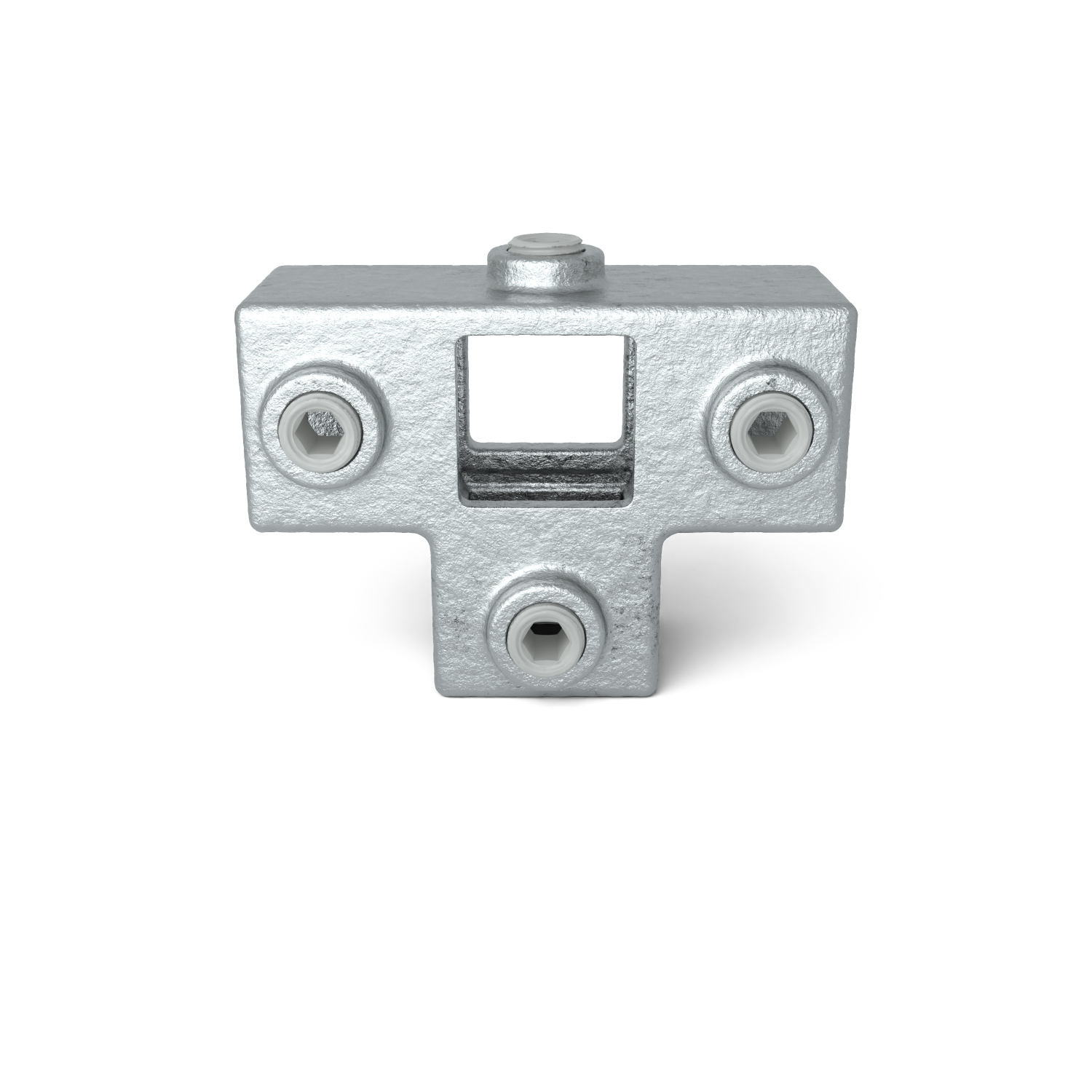 Rohrverbinder T-Stück für Stützrohr 25 mm quadratisch - Vorderansicht Rohrverbinder (Rohr-verbinder.de)