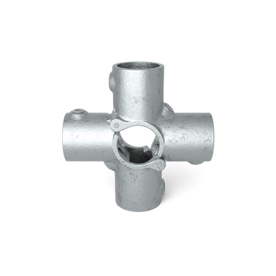 Rohrverbinder Kreuzstück für Stützrohr offen klappbar 48,3 mm - Vorderansicht Rohrverbinder (Rohr-verbinder.de)