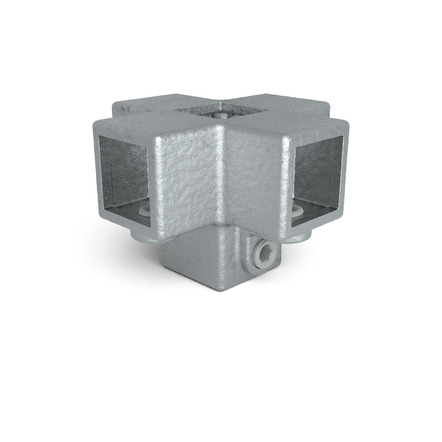 Rohrverbinder Kreuzstück für Stützrohr 25 mm quadratisch - Vorderansicht Rohrverbinder (Rohr-verbinder.de)