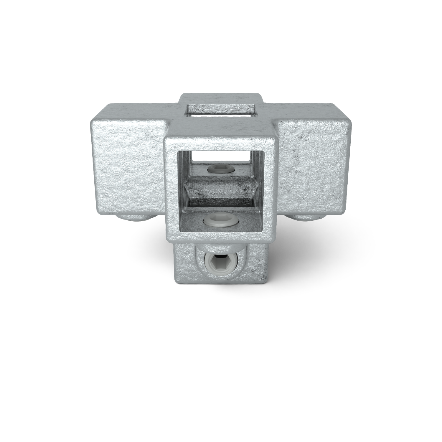 Rohrverbinder Kreuzstück für Stützrohr 25 mm quadratisch - Schrägansicht Rohrverbinder (Rohr-verbinder.de)