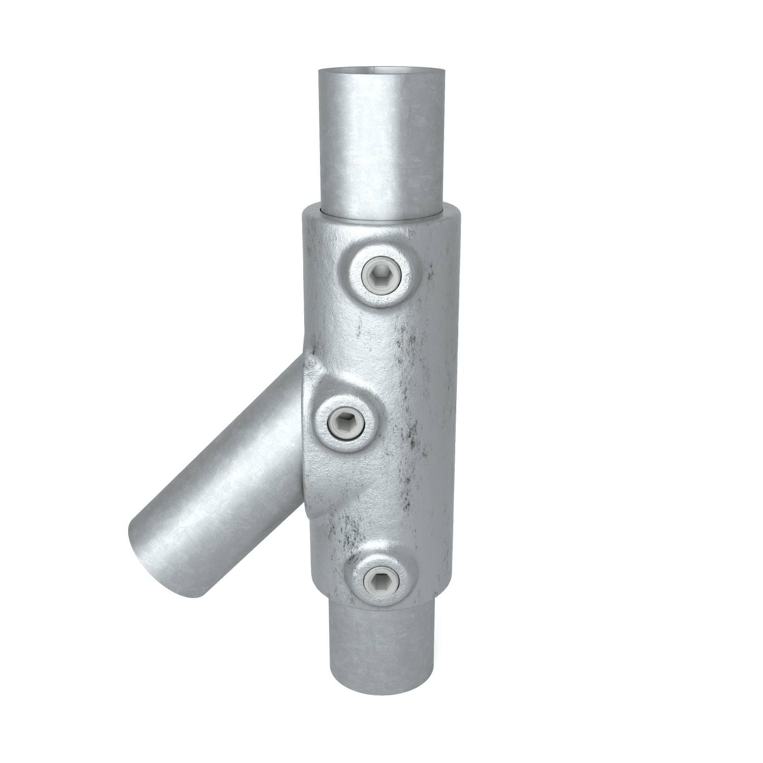Rohrverbinder Handlaufbefestigung 30º - 45º 33,7 mm - Vorderansicht mit Rohren (Rohr-verbinder.de)