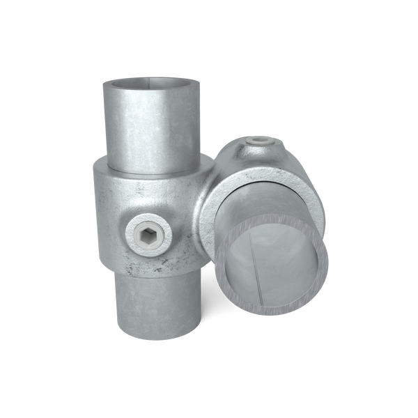 Rohrverbinder Kreuzstück 90º 42,4 mm - Vorderansicht mit Rohren (Rohr-verbinder.de)