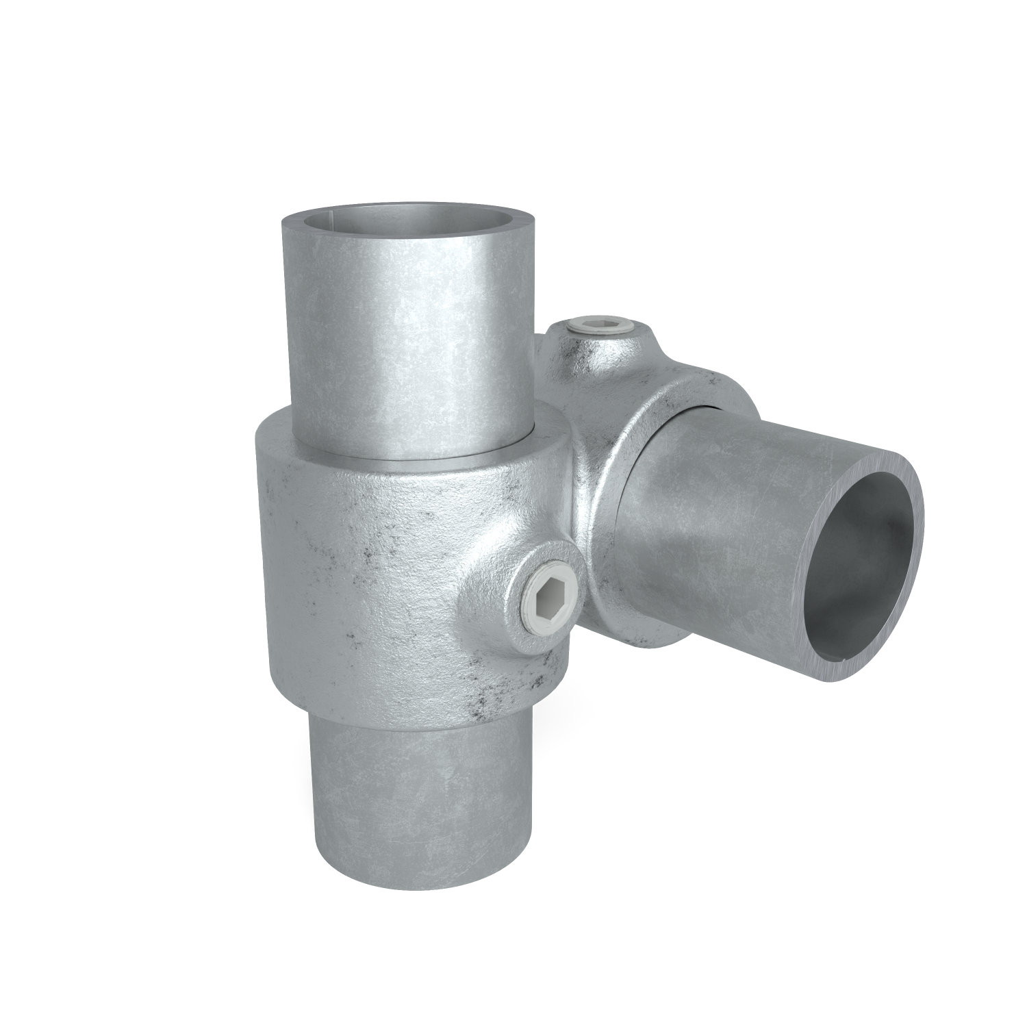 Rohrverbinder Kreuzstück 90º 42,4 mm - Schrägansicht mit Rohren (Rohr-verbinder.de)