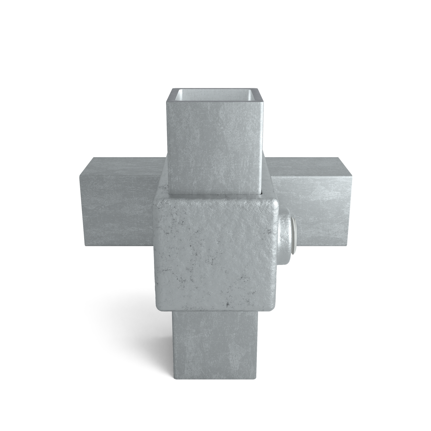 Rohrverbinder Kreuzstück 90º 25 mm quadratisch - Seitenansicht mit Rohren (Rohr-verbinder.de)