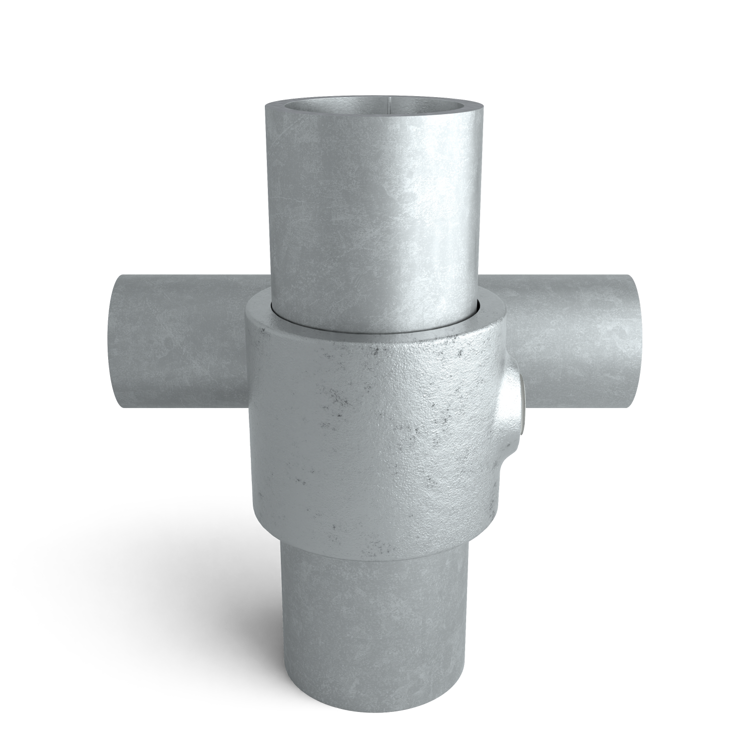 Rohrverbinder Kreuzstück 90º Kombinationsmaß 26,9 - 33,7 mm - Seitenansicht mit Rohren (Rohr-verbinder.de)