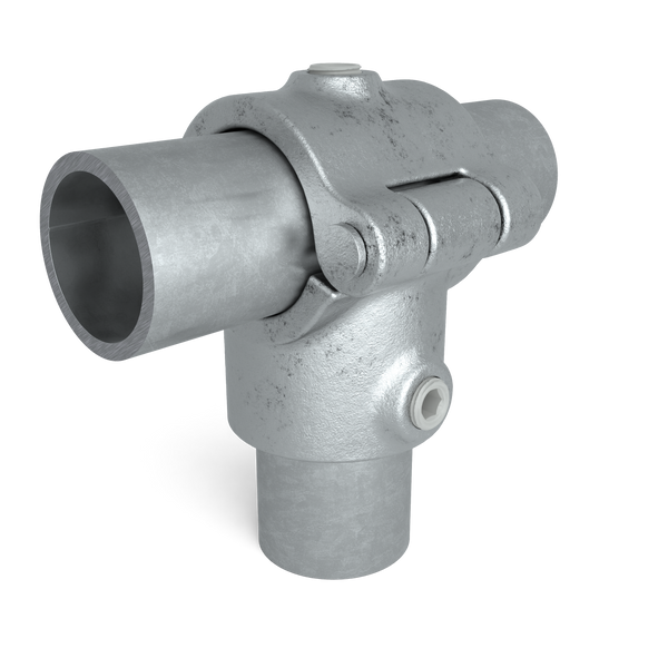 Rohrverbinder T-Stück offen klappbar 33,7 mm - Vorderansicht mit Rohren (Rohr-verbinder.de)