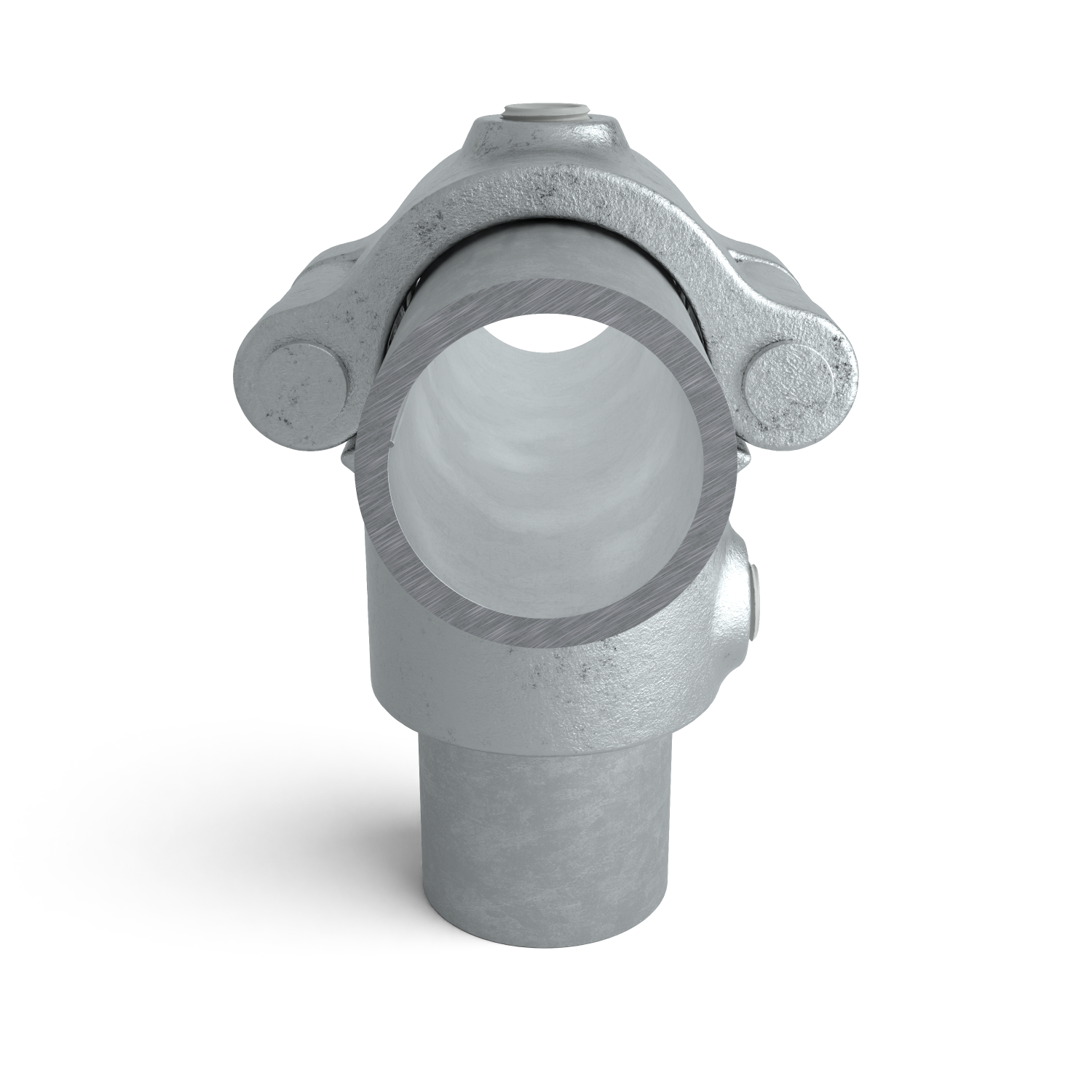 Rohrverbinder T-Stück offen klappbar 42,4 mm - Seitenansicht mit Rohren (Rohr-verbinder.de)