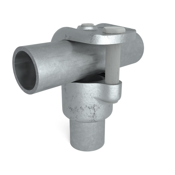 Rohrverbinder T-Stück offen 48,3 mm - Vorderansicht mit Rohren (Rohr-verbinder.de)