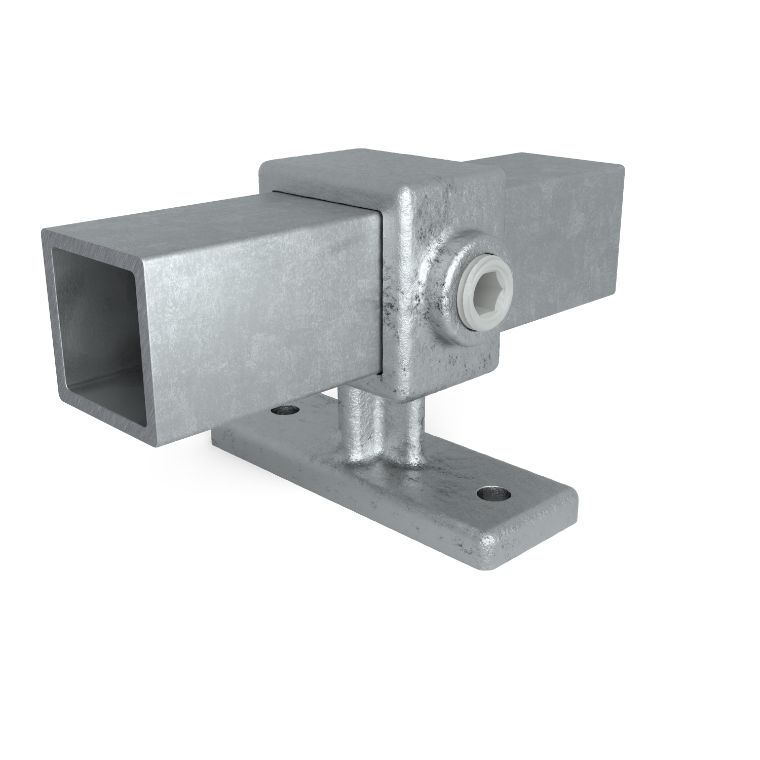 Rohrverbinder Handlaufhalterung 25 mm quadratisch - Vorderansicht mit Rohren (Rohr-verbinder.de)