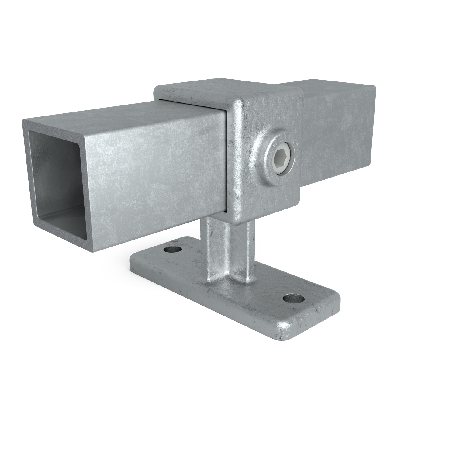 Rohrverbinder Handlaufhalterung 40 mm quadratisch - Vorderansicht mit Rohren (Rohr-verbinder.de)