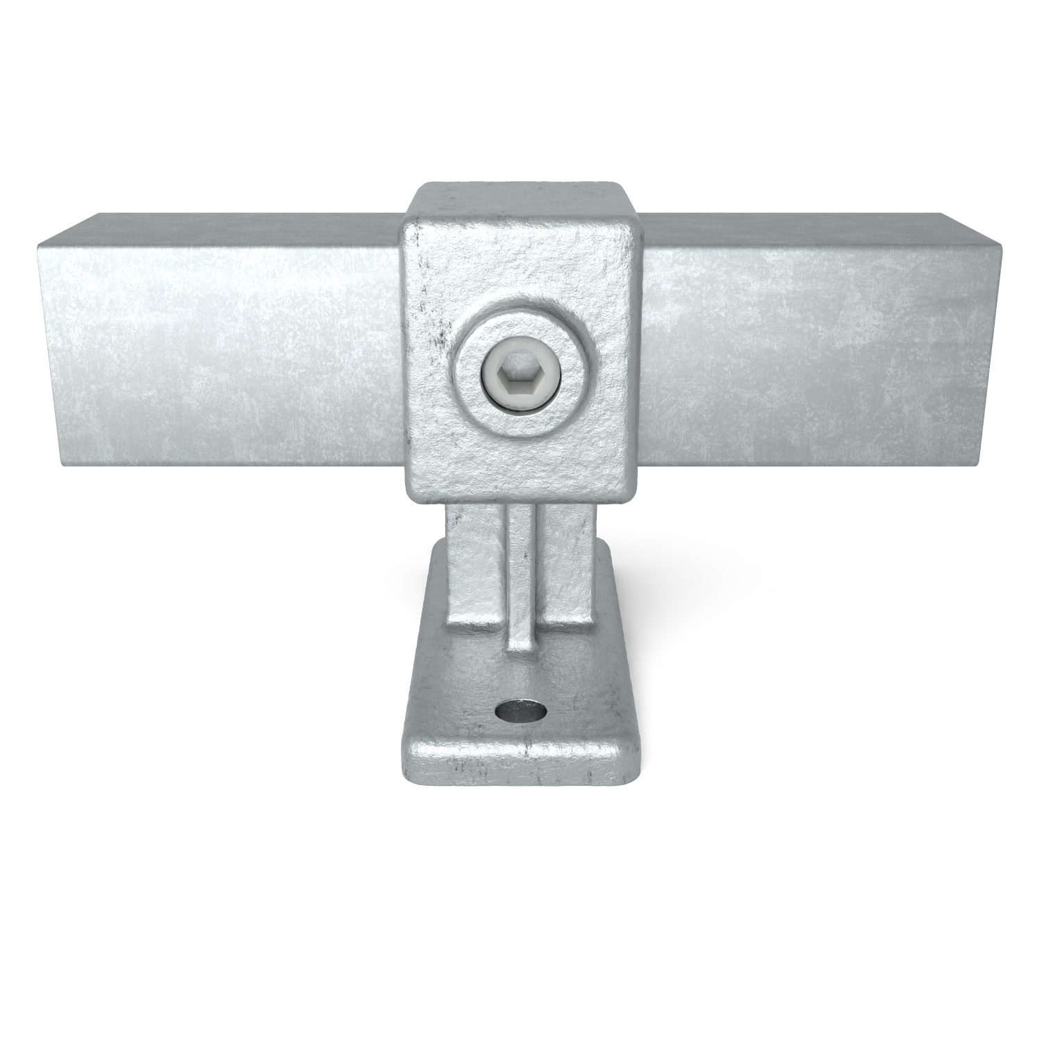 Rohrverbinder Handlaufhalterung 40 mm quadratisch - Schrägansicht mit Rohren (Rohr-verbinder.de)