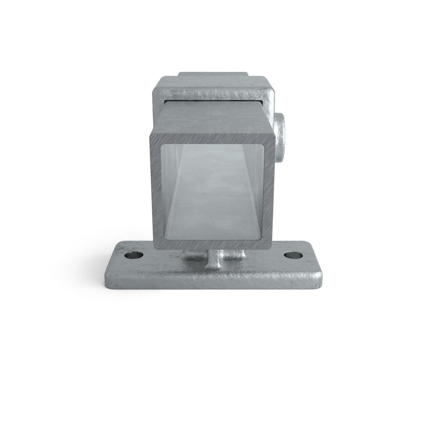 Rohrverbinder Handlaufhalterung 40 mm quadratisch - Seitenansicht mit Rohren (Rohr-verbinder.de)
