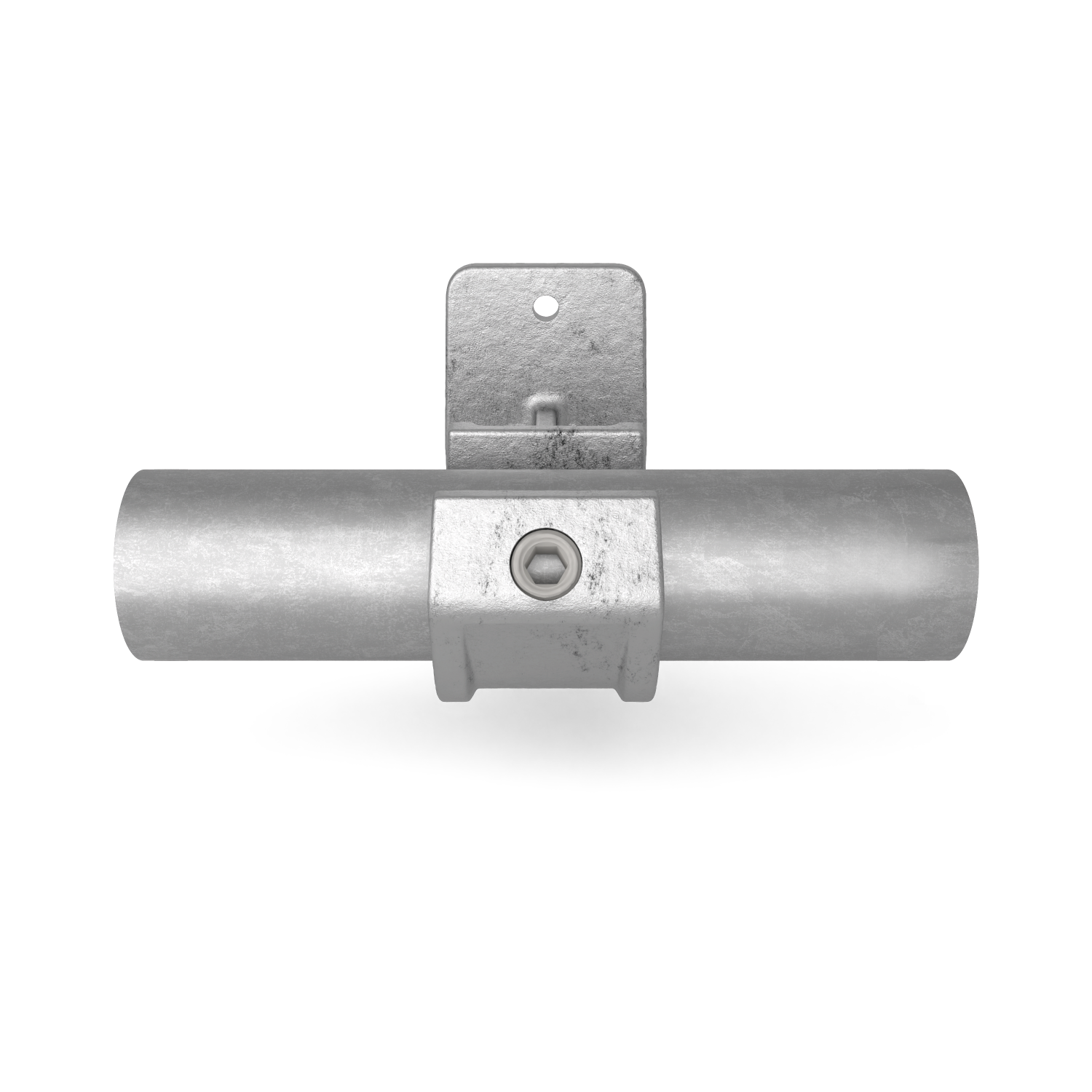 Rohrverbinder Handlaufhalterung offen 42,4 mm - Schrägansicht mit Rohren (Rohr-verbinder.de)