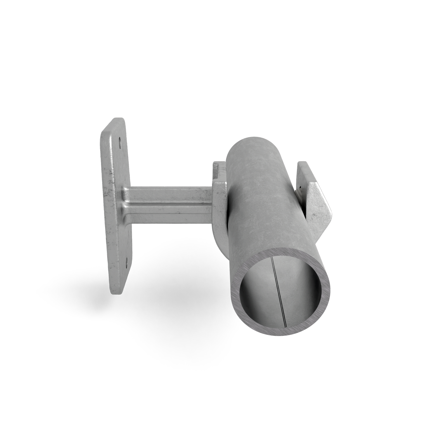 Rohrverbinder Handlaufhalterung offen 42,4 mm - Seitenansicht mit Rohren (Rohr-verbinder.de)