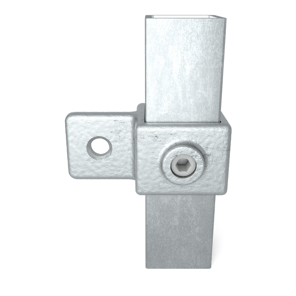 Rohrverbinder Gelenkauge 40 mm quadratisch - Vorderansicht mit Rohren (Rohr-verbinder.de)