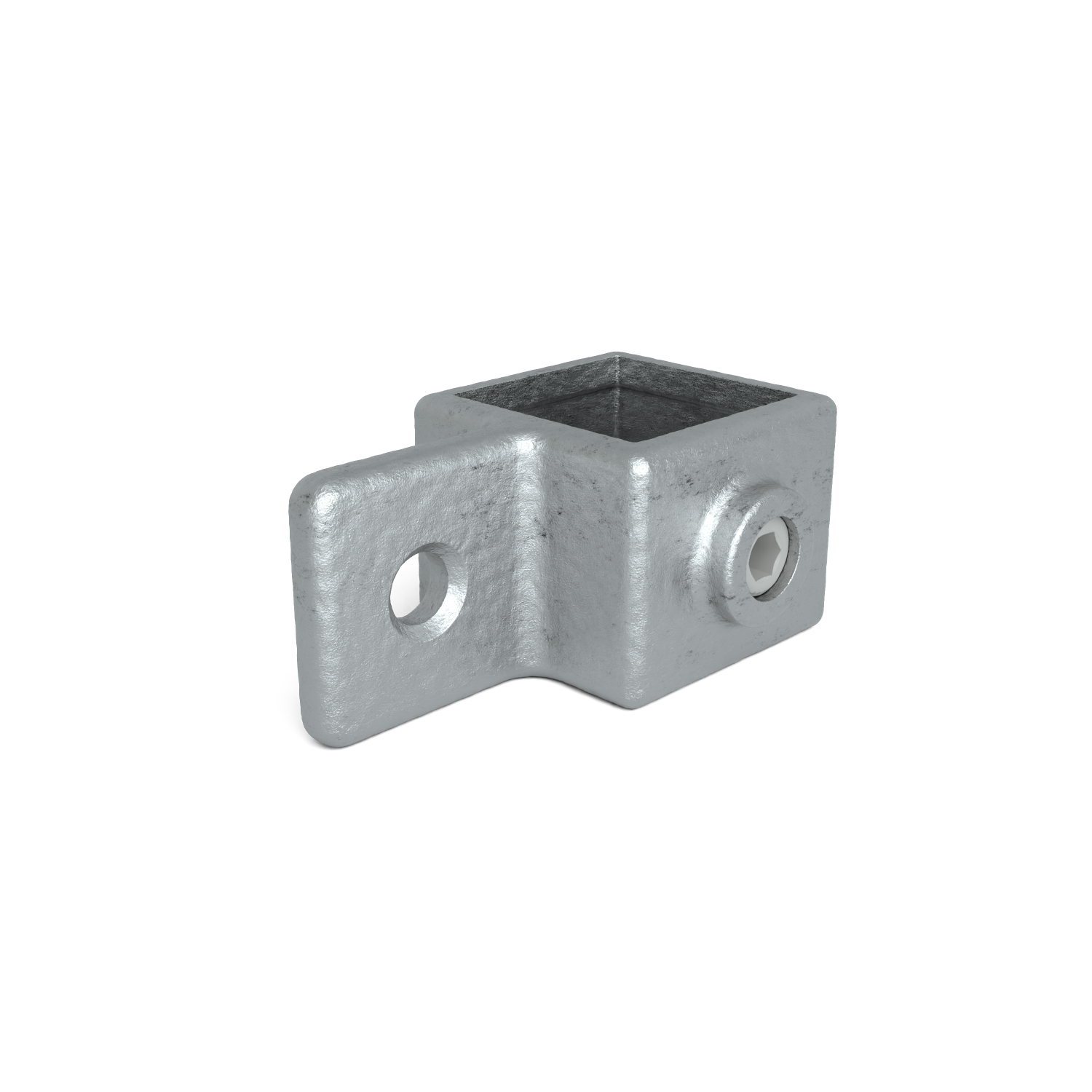Rohrverbinder Gelenkauge 40 mm quadratisch - Schrägansicht Rohrverbinder (Rohr-verbinder.de)