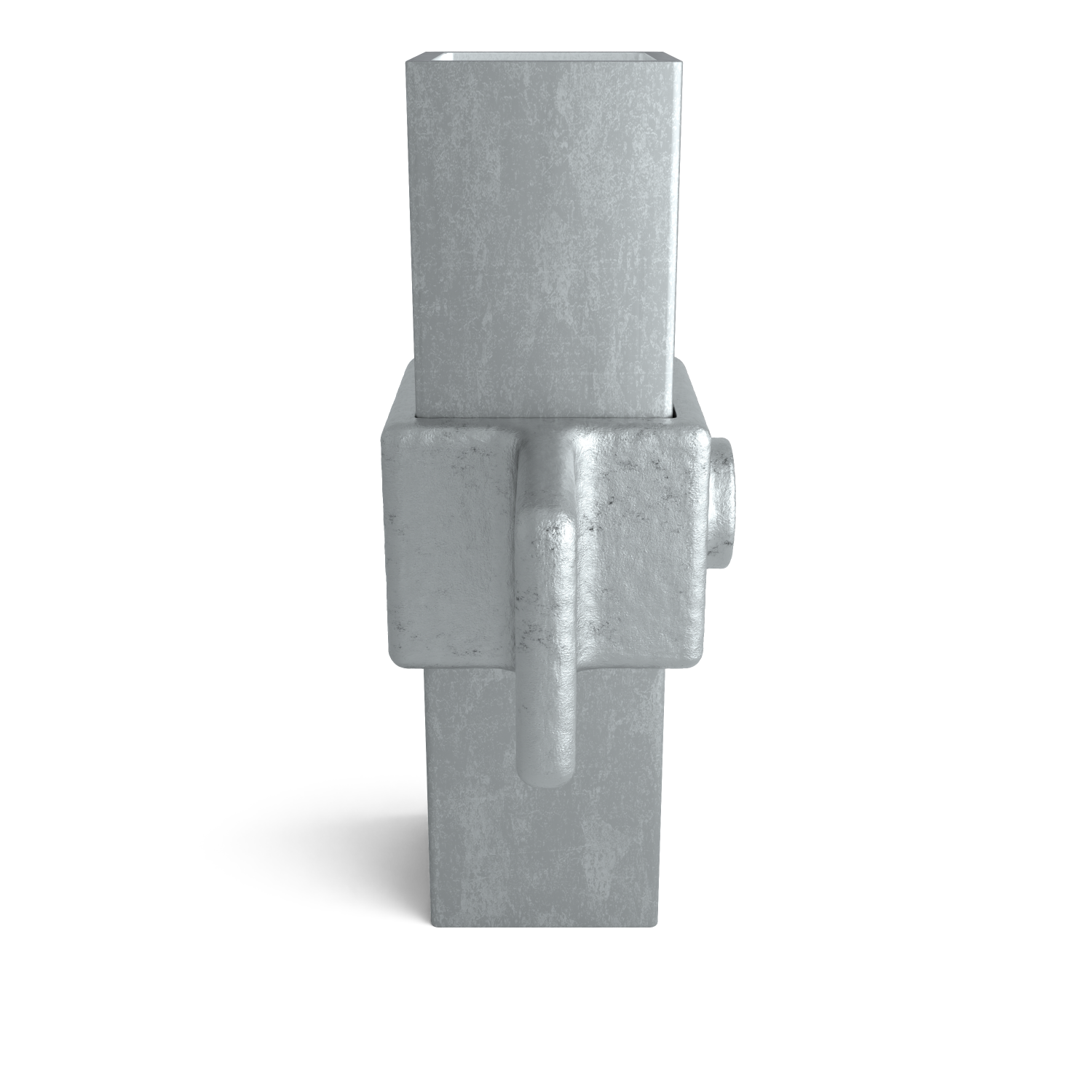 Rohrverbinder Gelenkauge 40 mm quadratisch - Seitenansicht mit Rohren (Rohr-verbinder.de)