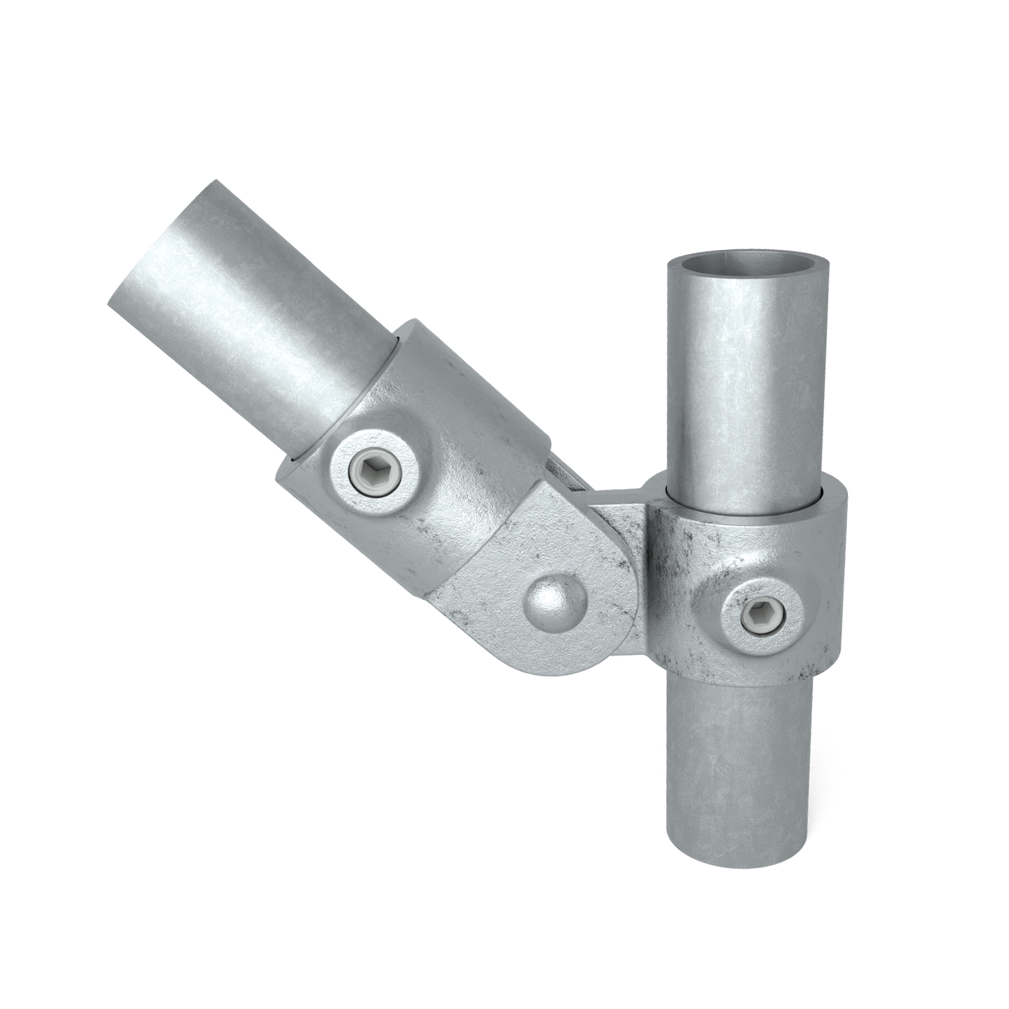 Rohrverbinder Gelenkstück einfach 48,3 mm - Vorderansicht mit Rohren (Rohr-verbinder.de)