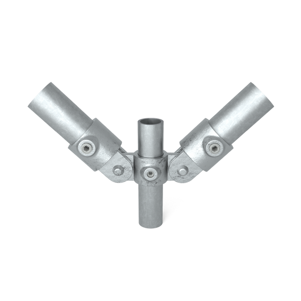 Rohrverbinder Gelenkstück doppelt 48,3 mm - Vorderansicht mit Rohren (Rohr-verbinder.de)