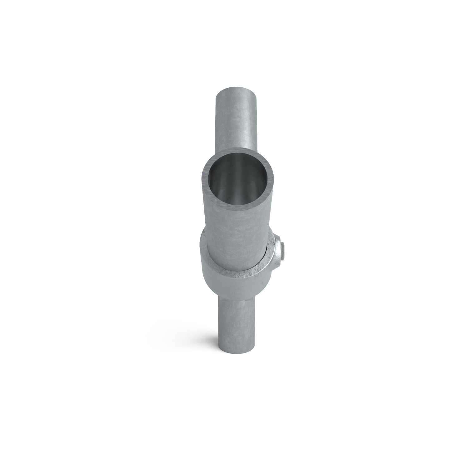Rohrverbinder Gelenkstück doppelt 60,3 mm - Seitenansicht mit Rohren (Rohr-verbinder.de)