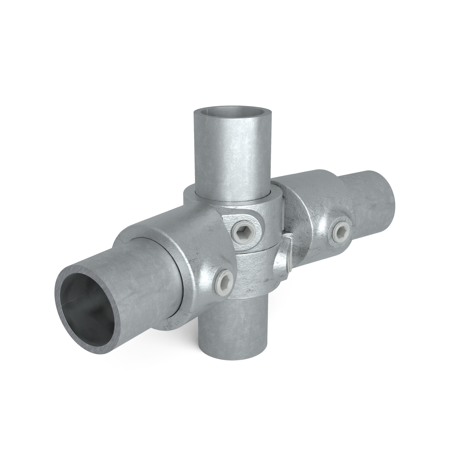 Rohrverbinder Winkelgelenk verstellbar 26,9 mm - 1 Stück - Schrägansicht mit Rohren (Rohr-verbinder.de)