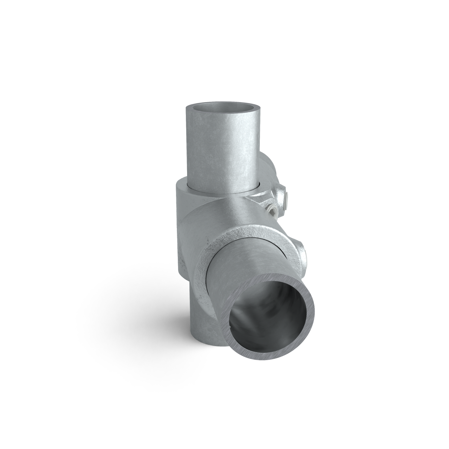 Rohrverbinder Winkelgelenk verstellbar 26,9 mm - 1 Stück - Seitenansicht mit Rohren (Rohr-verbinder.de)