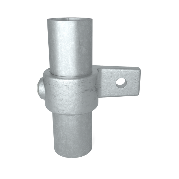 Rohrverbinder Ösenteil mit Einzellasche 26,9 mm - Vorderansicht mit Rohren (Rohr-verbinder.de)