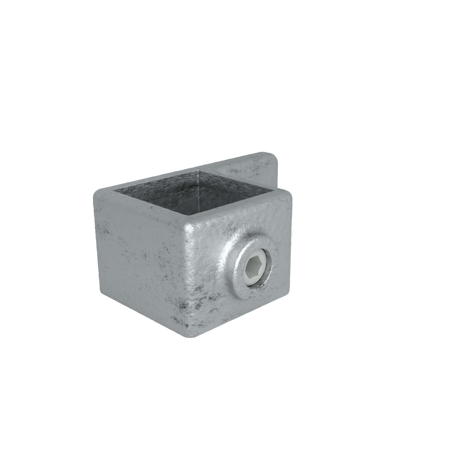 Rohrverbinder Ösenteil mit Einzellasche 40 mm quadratisch - Schrägansicht Rohrverbinder (Rohr-verbinder.de)