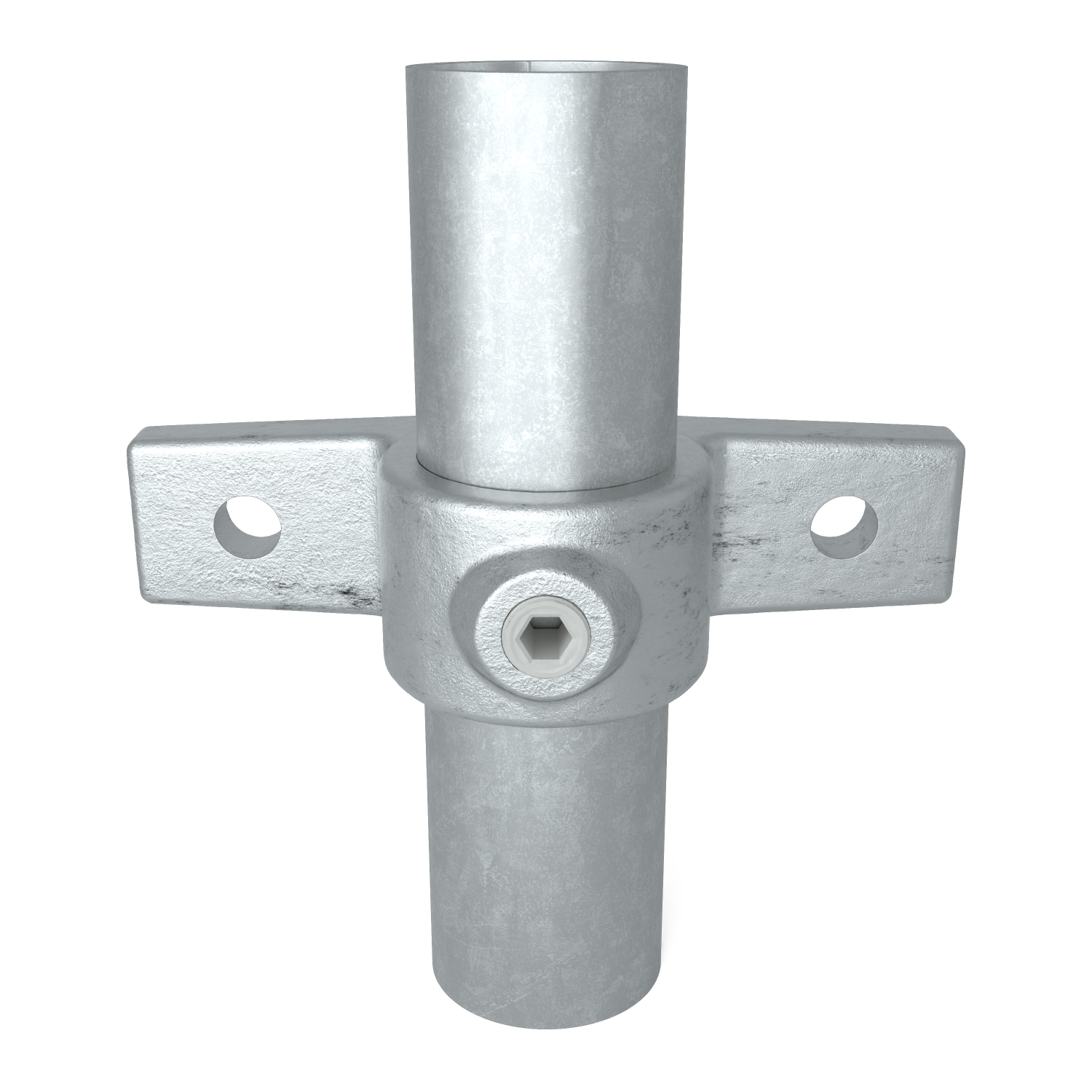 Rohrverbinder Ösenteil mit Doppellasche 26,9 mm - Vorderansicht mit Rohren (Rohr-verbinder.de)