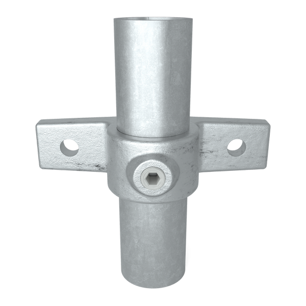 Rohrverbinder Ösenteil mit Doppellasche 48,3 mm - Vorderansicht mit Rohren (Rohr-verbinder.de)