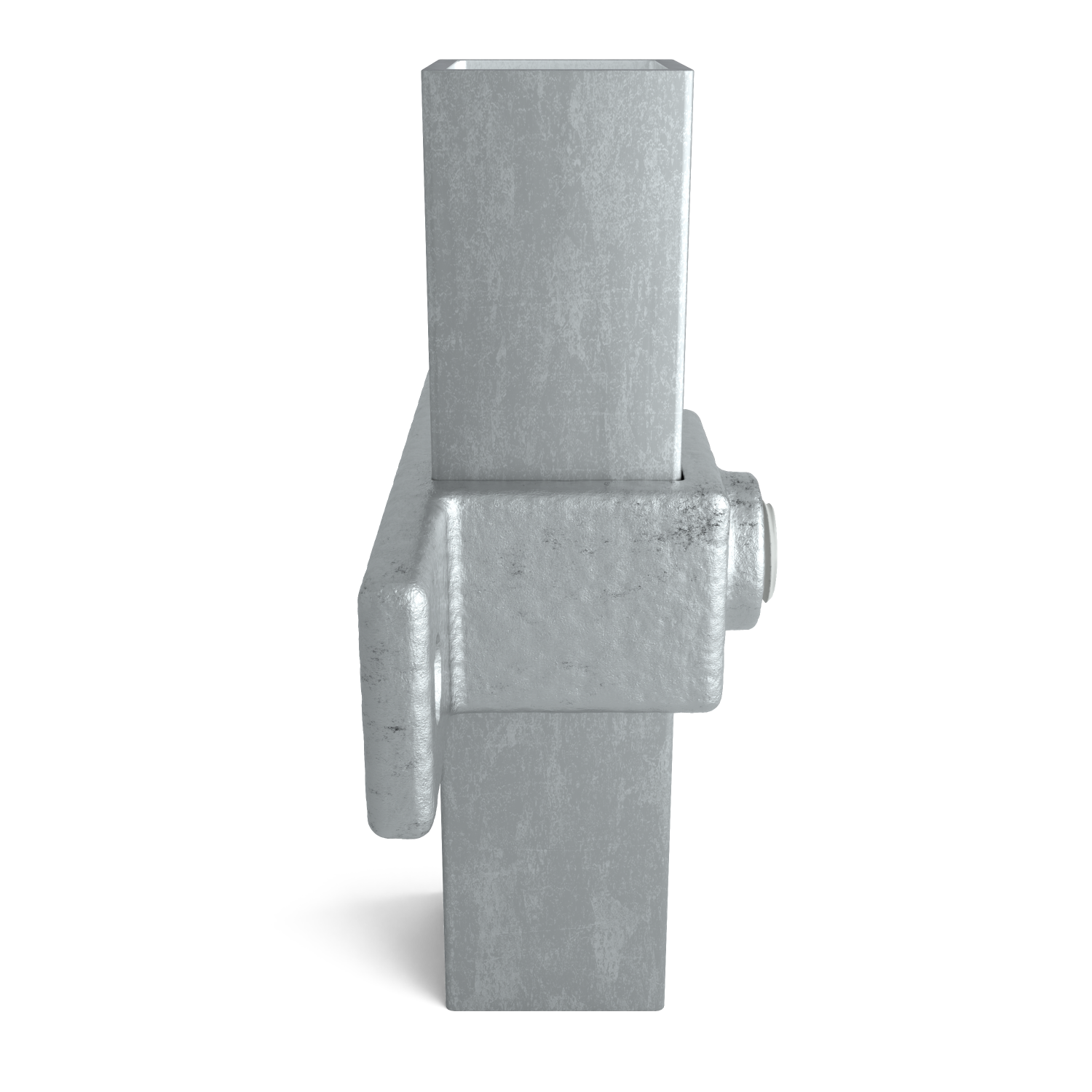 Rohrverbinder Ösenteil mit Doppellasche 25 mm quadratisch - Seitenansicht mit Rohren (Rohr-verbinder.de)