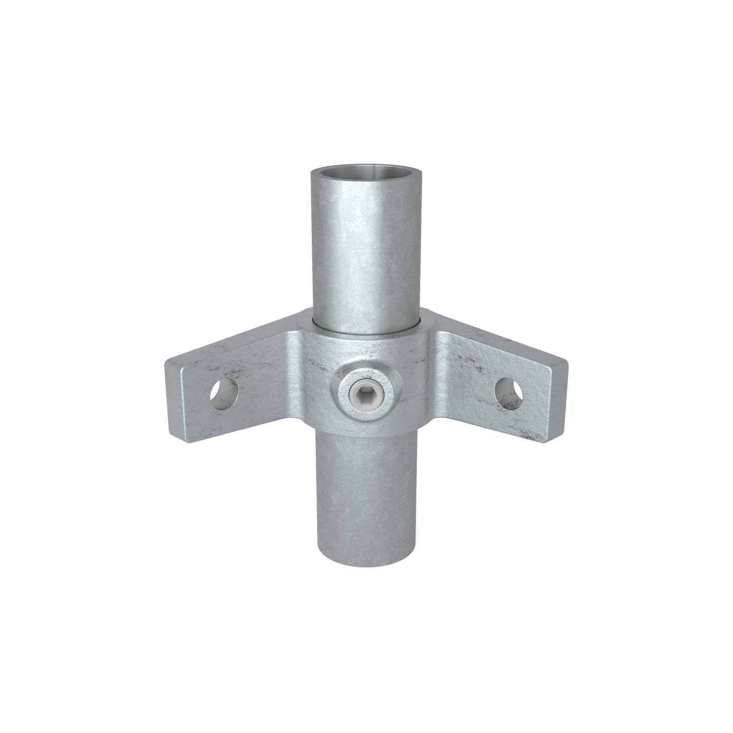 Rohrverbinder Ösenteil mit Doppellasche 90º 26,9 mm - Vorderansicht mit Rohren (Rohr-verbinder.de)