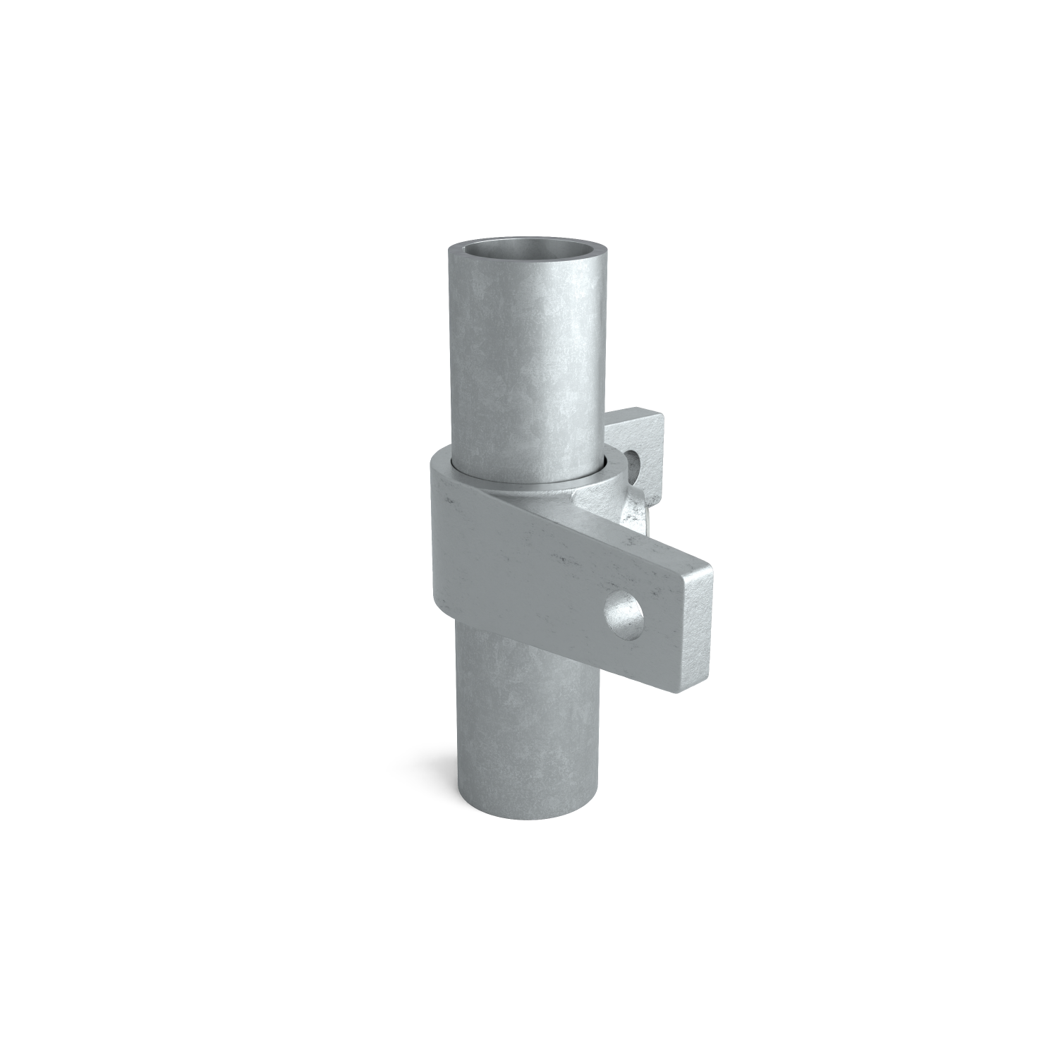 Rohrverbinder Ösenteil mit Doppellasche 90º 33,7 mm - Seitenansicht mit Rohren (Rohr-verbinder.de)