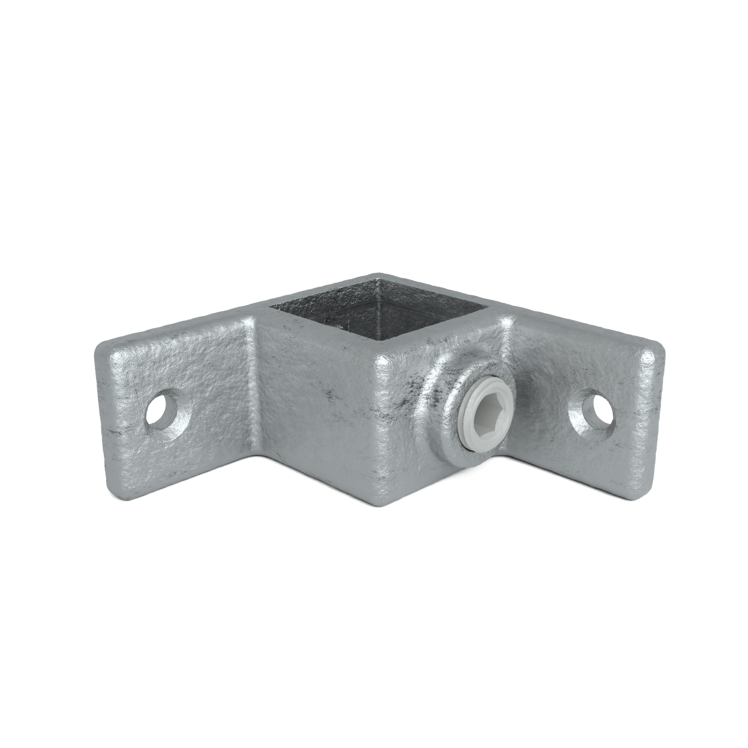 Rohrverbinder Ösenteil mit Doppellasche 90° 25 mm quadratisch - Vorderansicht Rohrverbinder (Rohr-verbinder.de)