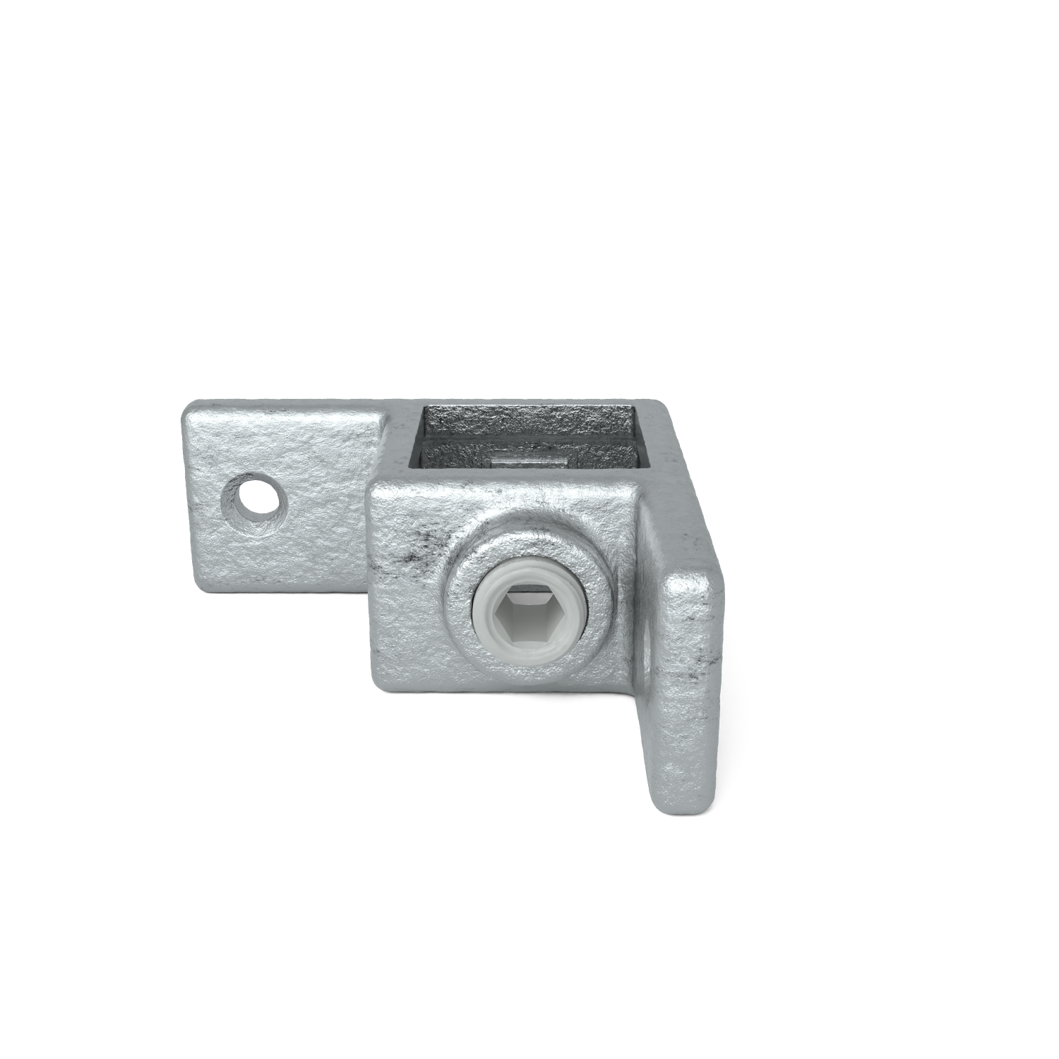 Rohrverbinder Ösenteil mit Doppellasche 90° 25 mm quadratisch - Schrägansicht Rohrverbinder (Rohr-verbinder.de)