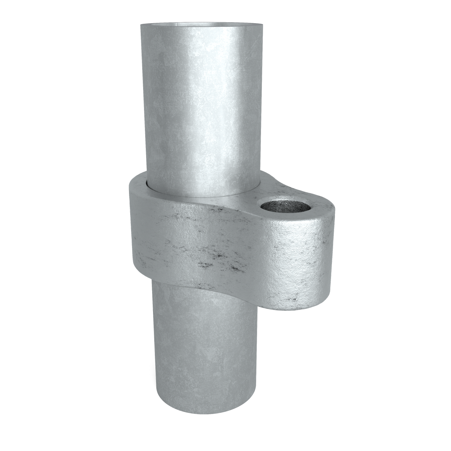 Rohrverbinder Stellringauge 48,3 mm - Schrägansicht mit Rohren (Rohr-verbinder.de)