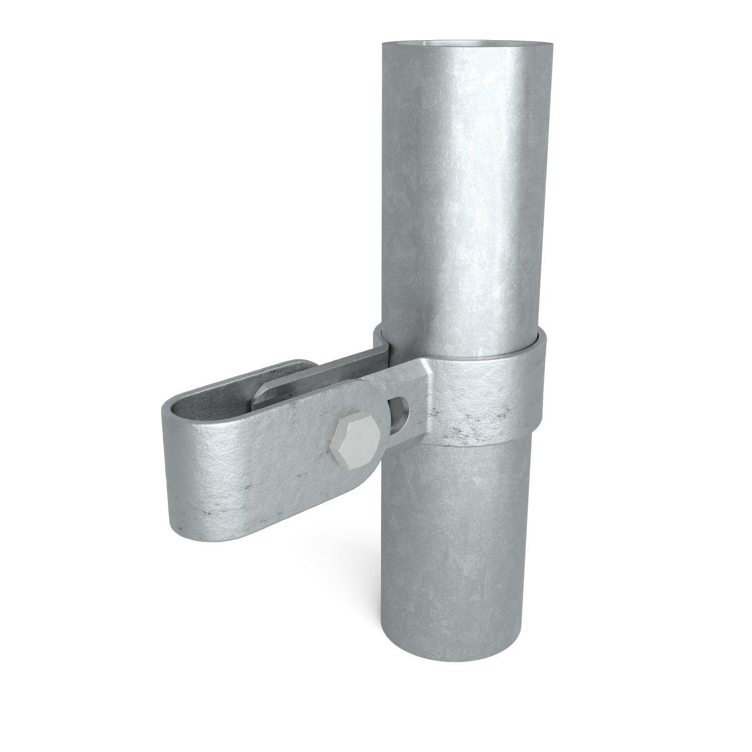 Rohrverbinder Gitterhalter einfach 33,7 mm - Schrägansicht mit Rohren (Rohr-verbinder.de)