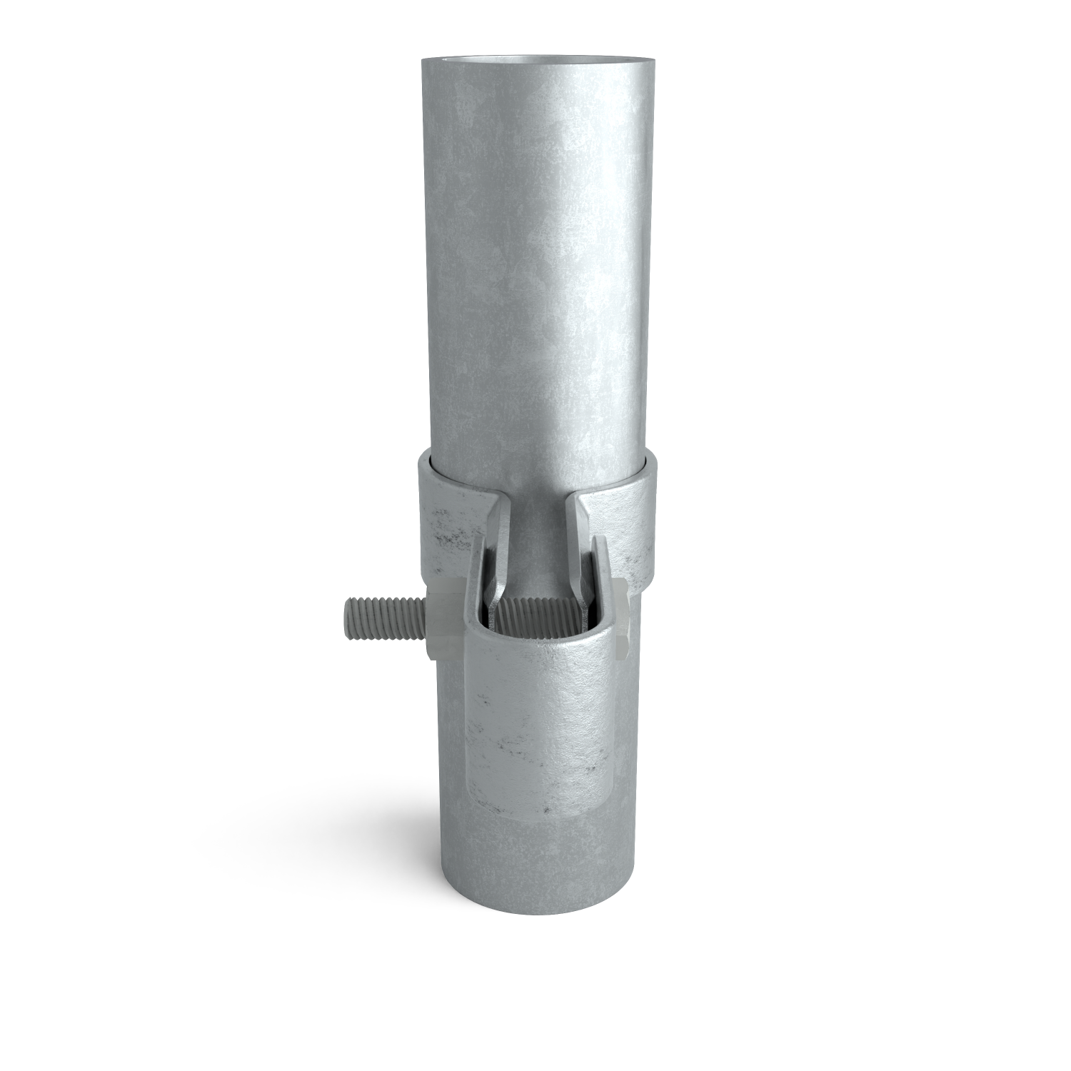 Rohrverbinder Gitterhalter einfach 42,4 mm - Seitenansicht mit Rohren (Rohr-verbinder.de)