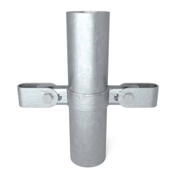 Rohrverbinder Gitterhalter doppelt 42,4 mm - Vorderansicht mit Rohren (Rohr-verbinder.de)