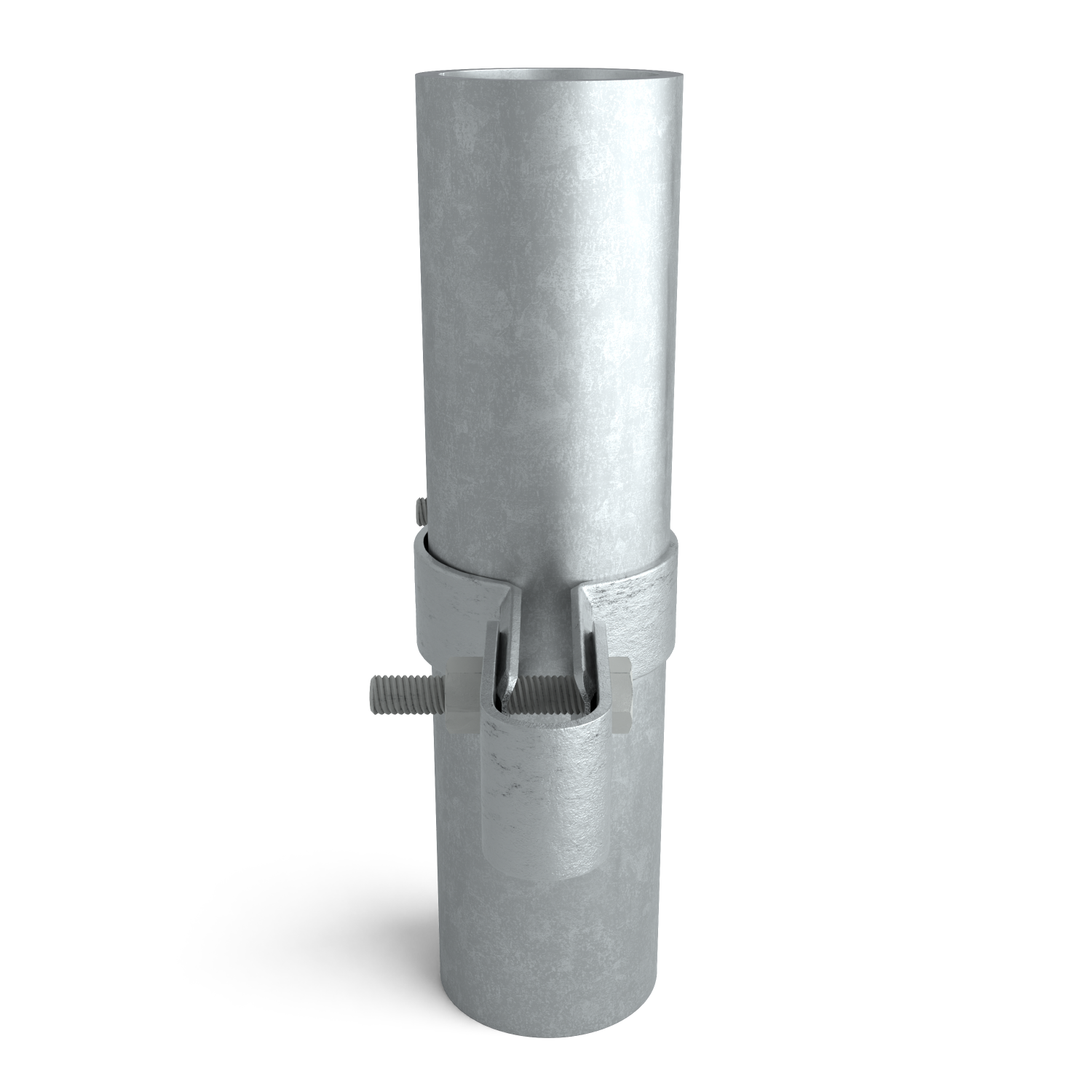 Rohrverbinder Gitterhalter doppelt 33,7 mm - Seitenansicht mit Rohren (Rohr-verbinder.de)