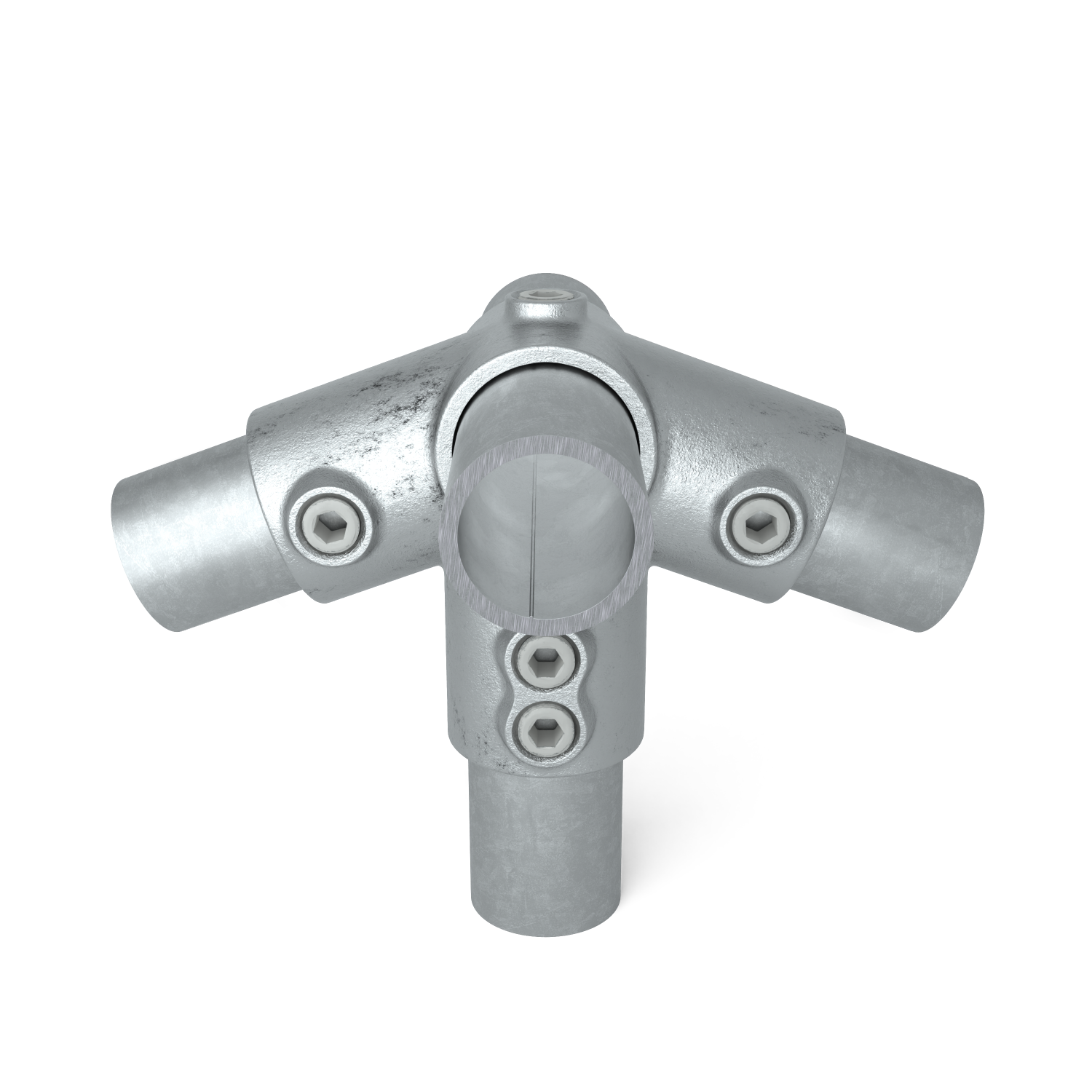 Rohrverbinder Traufentopstück 48,3 mm - Vorderansicht mit Rohren (Rohr-verbinder.de)