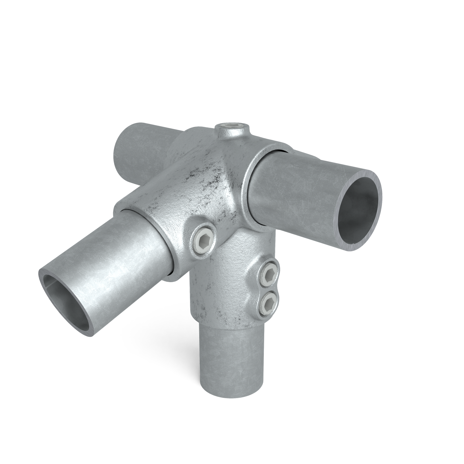Rohrverbinder Traufentopstück 42,4 mm - Schrägansicht mit Rohren (Rohr-verbinder.de)